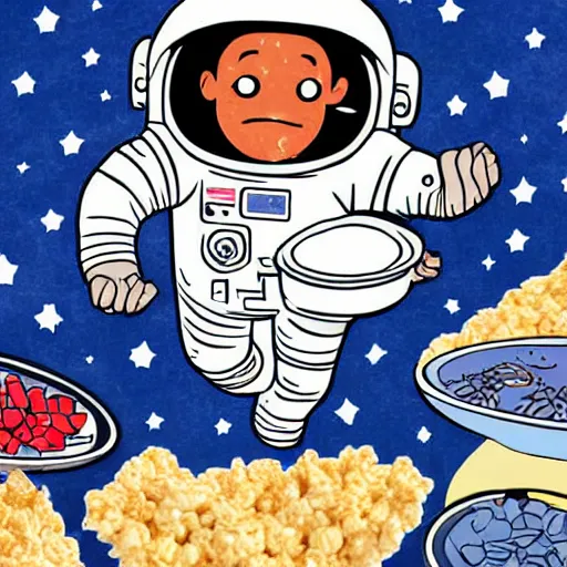 Image similar to digital art of among us astronaut eats cereals