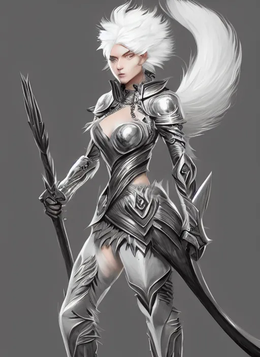 Image similar to fur - lined armor!!! beautiful and elegant white haired female!! gorgeous ayes!! character concept art, sharp focus, octane render! unreal engine 5! highly rendered!! trending on artstation!! detailed linework!! illustration by bussiere rutkowski andreas rocha