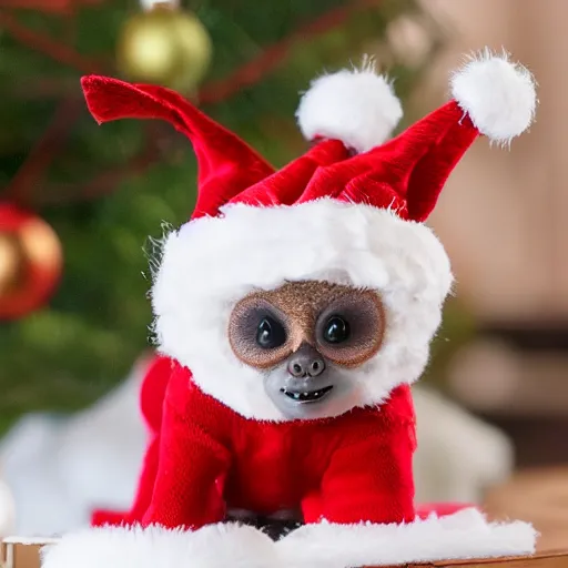 Image similar to Gizmo the Mogwai decorating a Christmas tree, soft light, highly detailed