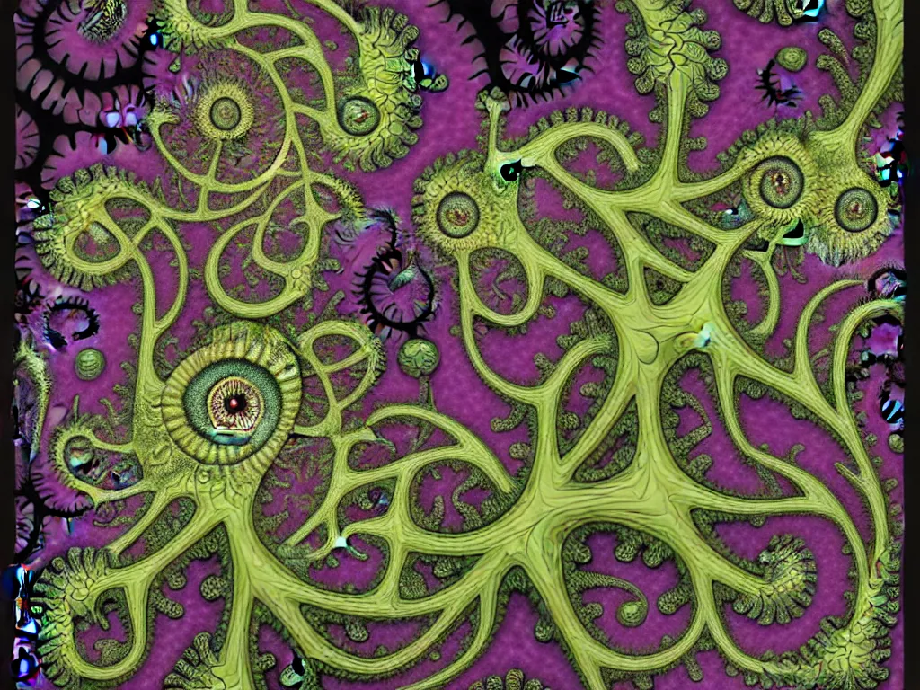 Prompt: cartoon style, fractal, eyes monsters, art by ernst haeckel and daniel martin diaz