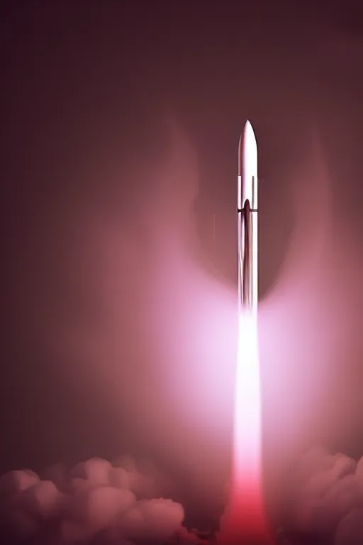 Prompt: hyperdetailed photograph of a futuristic sleek fast rocket launching and leaving huge plumes of smoke, cinematic, volumetric lighting, night