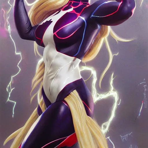 Prompt: beautiful female saiyan in the spider gwen suit, exquisite detail, hyper realism, ornate, voluptuous, exquisite detail, masterpiece, voluptuous, cute face, 4k, art by Donato Giancola and Bayard Wu and WLOP and Artgerm, scars-H 768