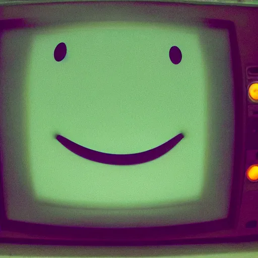 Prompt: a terrifying grinning face in the static of an old television