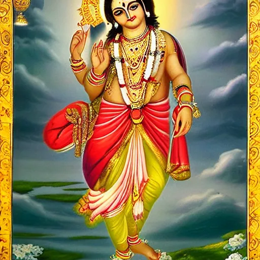 Image similar to Krishna’s transcendental form has a reddish luster in seven places — His eyes, His palms, the soles of His lotus feet, His palate, His lips, His tongue and His nails. A reddish luster in these seven places is considered to be auspicious. Three parts of His body are broad: His forehead, chest and waist. Three parts of His body are very deep: His voice, intelligence and navel. There is highness in five parts of His body: His nose, arms, ears, forehead and thighs. In five parts of His body there is fineness: His skin, the hair on His head and the other parts of His body, His teeth and His fingertips. The aggregate of all these bodily features is manifest only in the bodies of great personalities