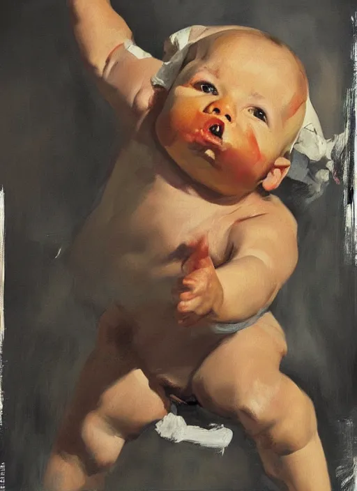 Image similar to joe biden in diaper!!!!!!!!!!!, wah wah, painting by phil hale, fransico goya,'action lines '!!!, graphic style, visible brushstrokes, motion blur, blurry, visible paint texture, crisp hd image