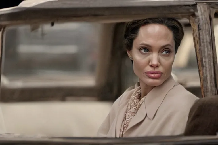 Image similar to Angelina Jolie as Rosa Parks in 'Rosa' (2007), movie still frame, promotional image, imax 70 mm footage, oscar nominated cinematography, volumetric lighting, 8k resolution