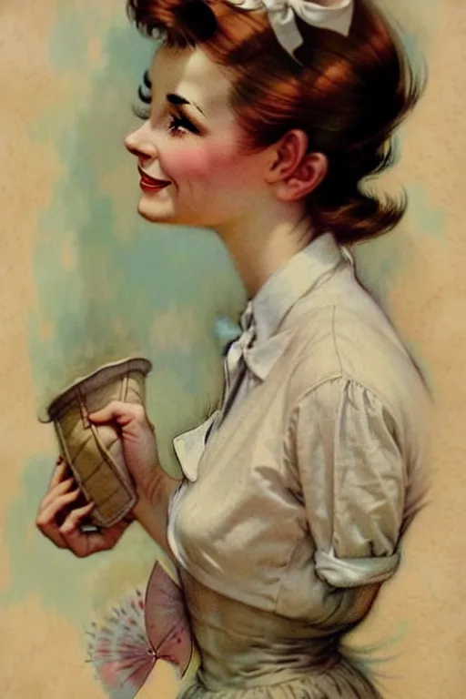 Image similar to (((((1950s magazine add house wife . muted colors.))))) by Jean-Baptiste Monge !!!!!!!!!!!!!!!!!!!!!!!!!!!