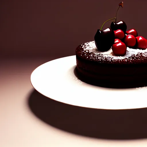 Image similar to chocolate cake with a cherry on top, octane render, unreal engine, high quality, 8 k