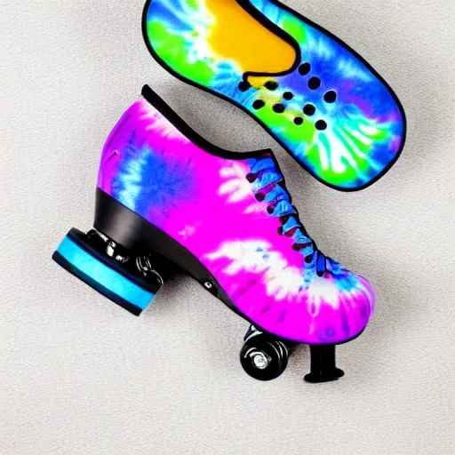 Image similar to tie - die roller skates on a white background