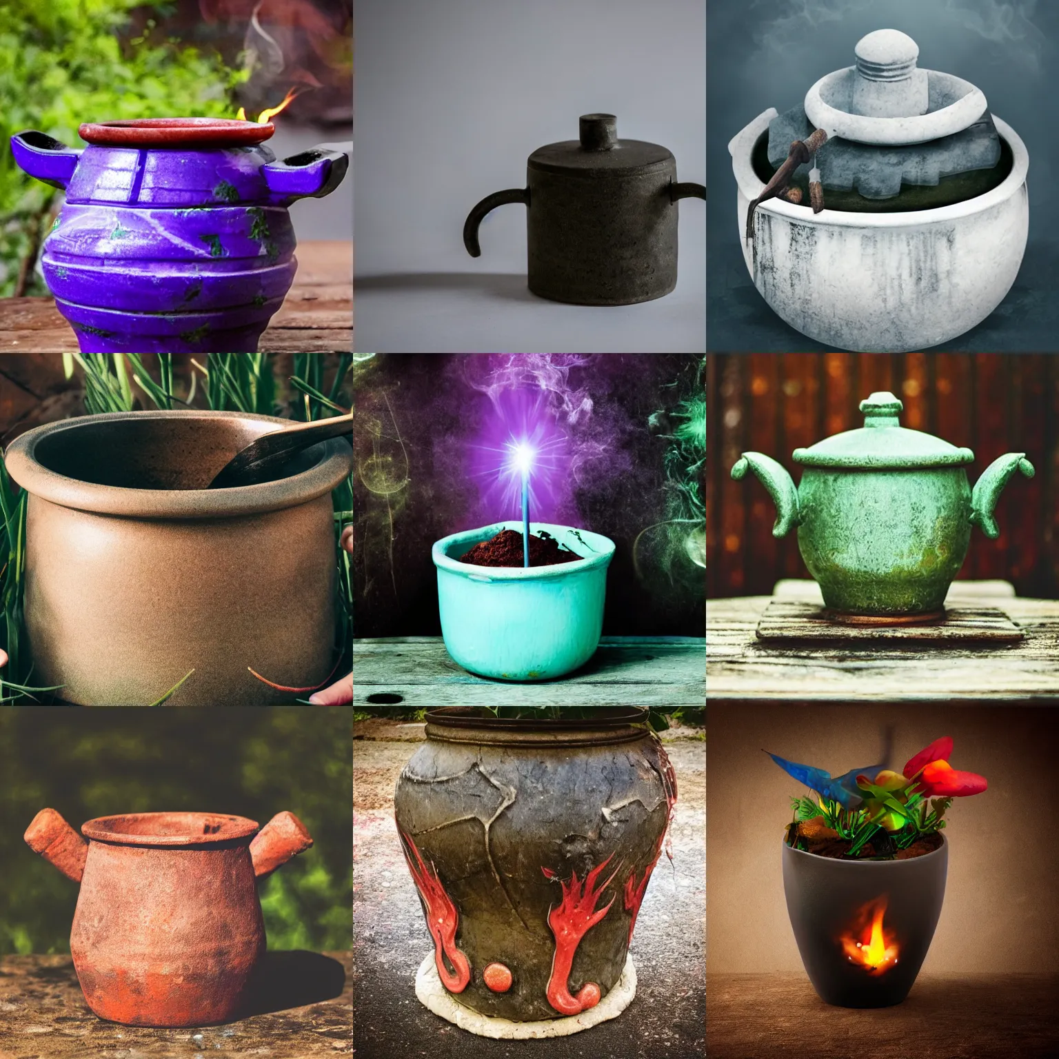 Prompt: photo of a magic pot with magic, fantasy