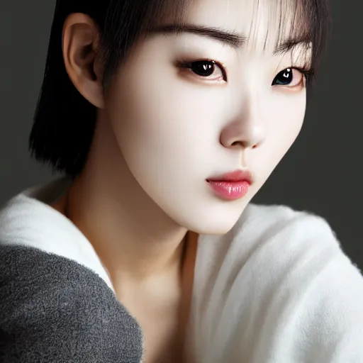 Image similar to photograph portrait bald korean japanese goddess of beauty neutral expression face straight on headshot even lighting no hair texture character creator 4