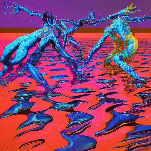 Image similar to liquid people dancing under the sea by lynda benglis, hyperrealistic, shadows, high detail, digital art