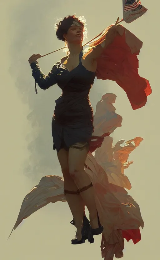 Image similar to personification of the united states of america, highly detailed, digital painting, artstation, concept art, sharp focus, illustration, art by greg rutkowski and alphonse mucha