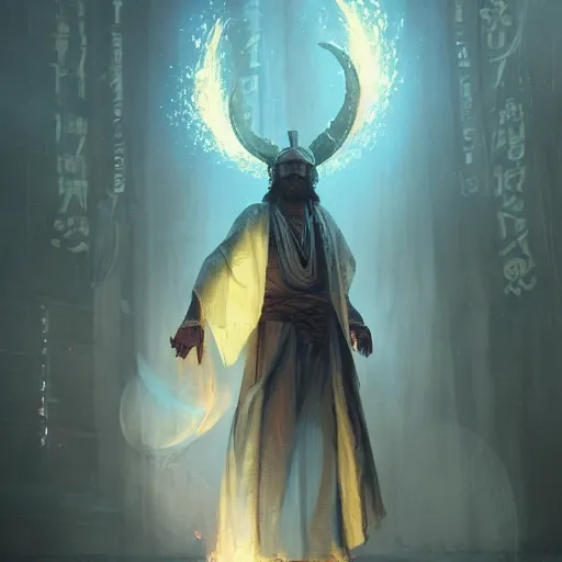 Prompt: High Priest of the Sacred Cult of Fire Spinners by Greg Rutkowski, bokeh