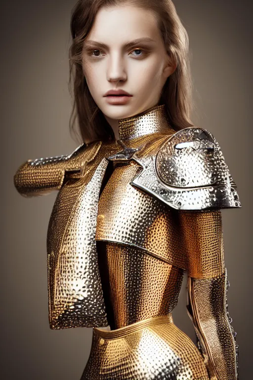 Prompt: beautifull model, wearing louis vuitton armor, luxury materials, symmetrical, cinematic, elegant, professional studio light, real dlsr photography, sharp focus, 4 k, ultra hd, sense of awe, high fashion