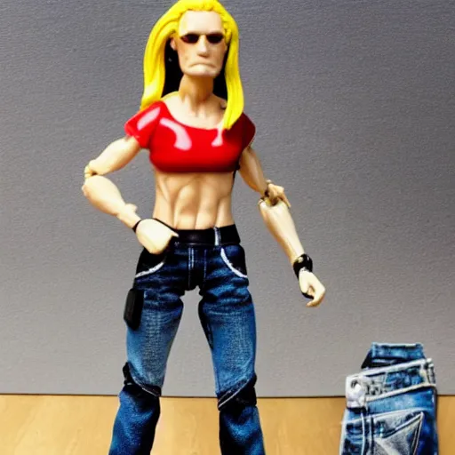 Prompt: action figure of a skinny blonde wrestler wearing a vr headset and wearing a t - shirt and jeans, high detail, realistic,