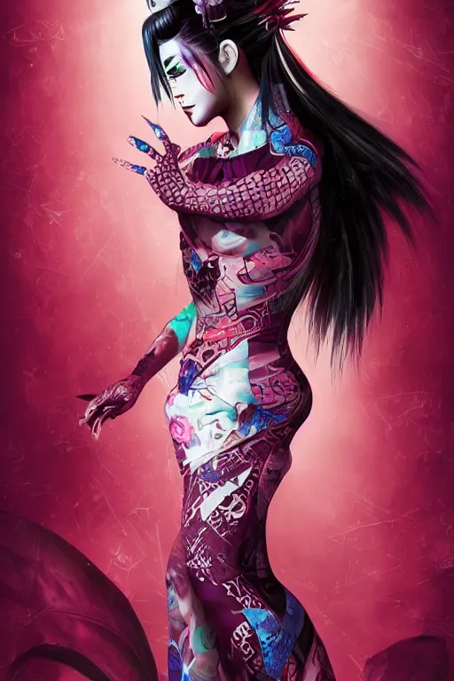 Image similar to agile geisha cyberpunk Dragon princess, digital art, 8k ,character ,realistic, portrait, hyperrealistic