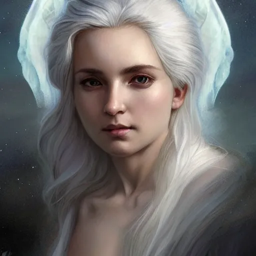 Image similar to portrait of mighty baby harp seal, greek god, white hair, soft hair, d & d, muscular, ice and glaciers, arctic, fantasy, intricate, elegant, highly detailed, digital painting, artstation, concept art, smooth, sharp focus, illustration, art by artgerm and greg rutkowski and alphonse mucha