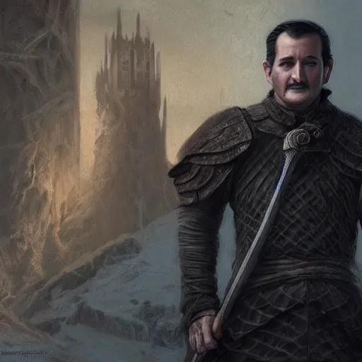 Image similar to ted cruz as a game of thrones character, highly detailed digital painting, artstation, concept art, smooth, sharp focus, illustration, art by artgerm and greg rutkowski and alphonse mucha