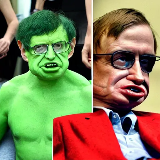 Image similar to stephen hawking cosplaying as the hulk, stephen hawking wearing a hulk costume, cosplay award winner