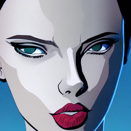 Image similar to scarlett johansson as aeon flux cartoon, photo real, smooth, sharp, intricate detail, dramatic lighting