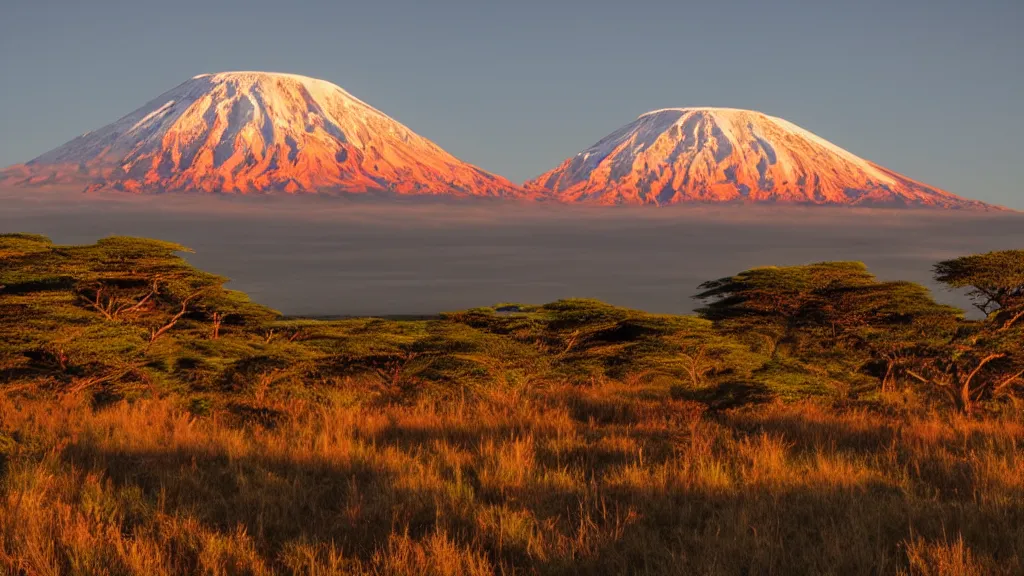 Image similar to Mount Kilimanjaro under the pink clouds backlit by the sun