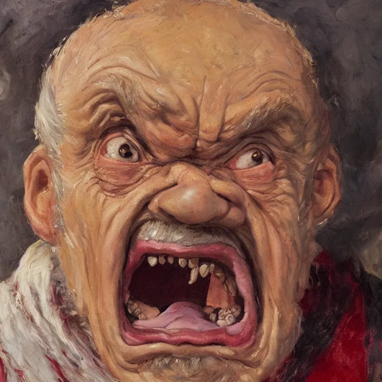 Prompt: warmly lit close up studio portrait of very old angry! Sully from Monster's Inc age 115 angrily singing, impasto oil painting thick brushstrokes by Cy Twombly and Anselm Kiefer , trending on artstation dramatic lighting Expressionism