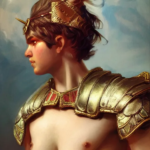 Image similar to close - up portrait of an ancient roman character in ornate armor, by ilya kuvshinov, by thomas lawrence, by bayard wu, trending on artstation, masterpiece