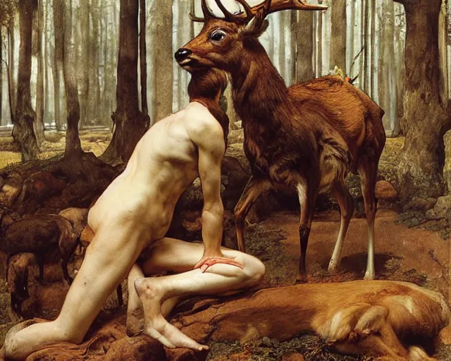 Image similar to Lama, Deer, Dog, Horse combined; fantastic sick damned mutant beast infected exposed damaged skin inflated blisters by Arthur Rackham, Eugene de Blaas, Frederic Leighton, Tom Bagshaw, Ivan Shishkin, Hans Thoma, Asher Brown Durand