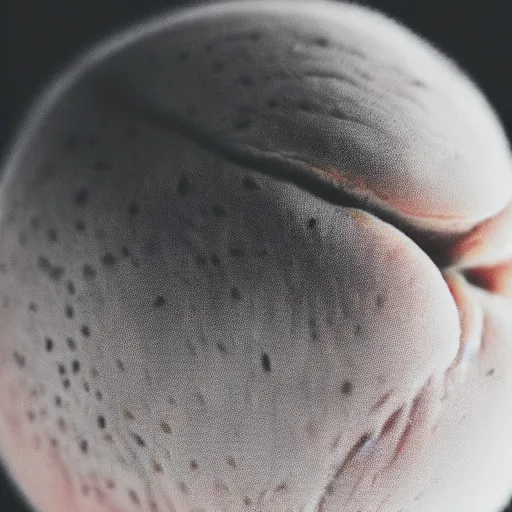 Image similar to a macro photo of a round peach's dry hairy skin, hyper realistic, hyper detailed, 35mm, very grainy film, pink volumetric studio lighting, bokeh, black background award winning shot, vogue magazine, cinematic, 8k, very closeup, elegant, tender, pastel