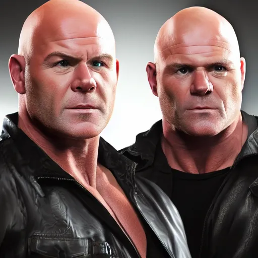 Image similar to phil and grant Mitchell with the physique of a body builder, hyper realistic, ultra detailed, cinematic, dynamic lighting, photorealistic, refined, intricate, digital art, digital painting, masterpiece, 8k