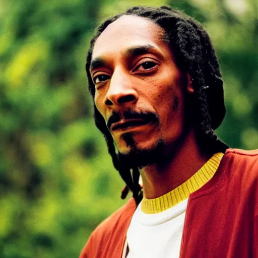 Image similar to cinematic film still of Snoop Dogg starring as Bob Marley, directed by Spike Lee, candid photo, 1999, Jamaica, shallow depth of field, , photograph, epic lighting