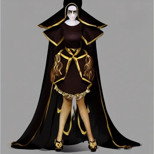 Image similar to female dark character design inspired by venice carnival and nun outfit, concept art, smooth