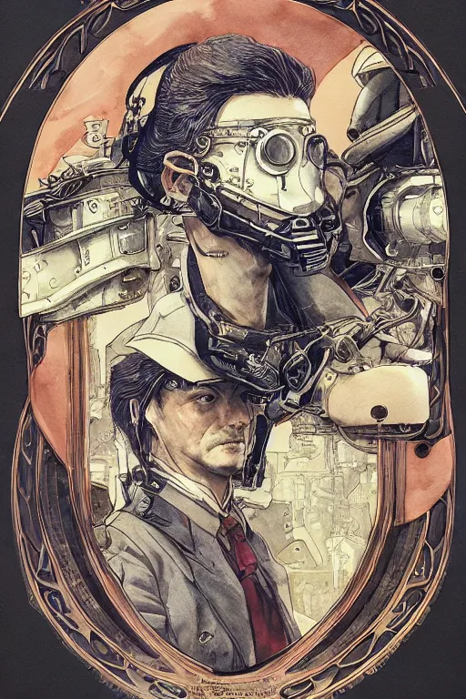 Image similar to zoomed out portrait of a duke, stylized illustration by yoshitaka amano and moebius, watercolor gouache detailed paintings, dieselpunk, solarpunk, artstation