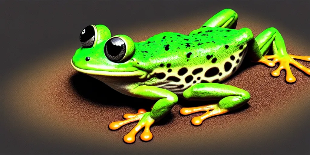 Prompt: A mixture of a fungus and a frog, photorealistic 3D artwork