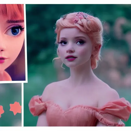 Image similar to Peach as a pixie dream girl in an A24 film aesthetic!!!