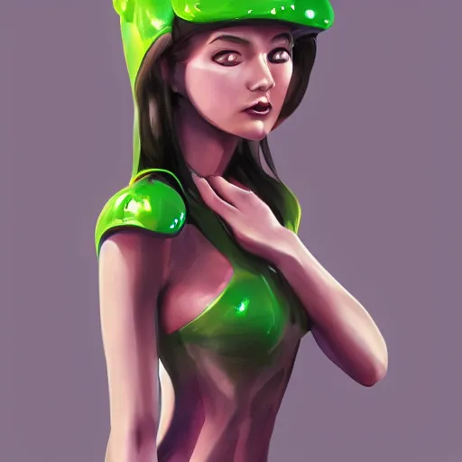 Image similar to futuristic girl wearing a frog outfit by brooks kim - artstation - digital painting