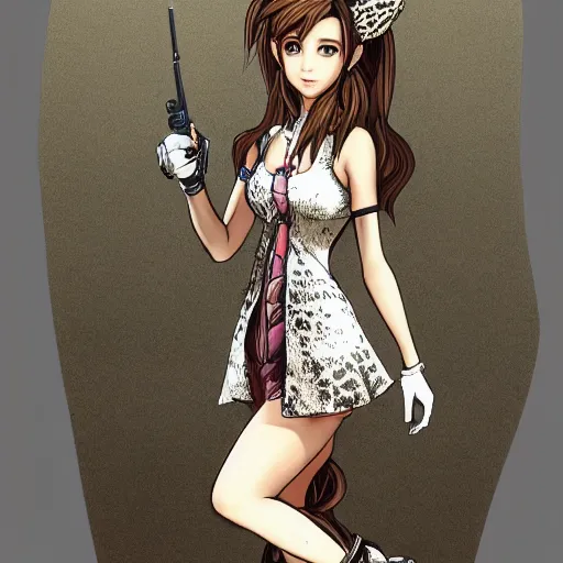 Image similar to concept art of aerith gainsborough in wall market leopard print dress, highly detailed, trending on artstation