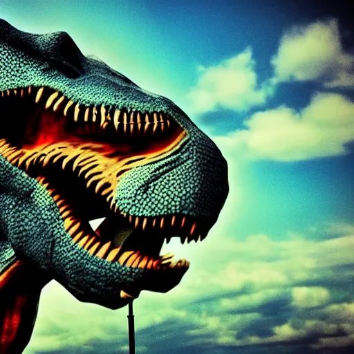 Image similar to dinosaur smoking a cigarette in their mouth realistic hdr professional shot