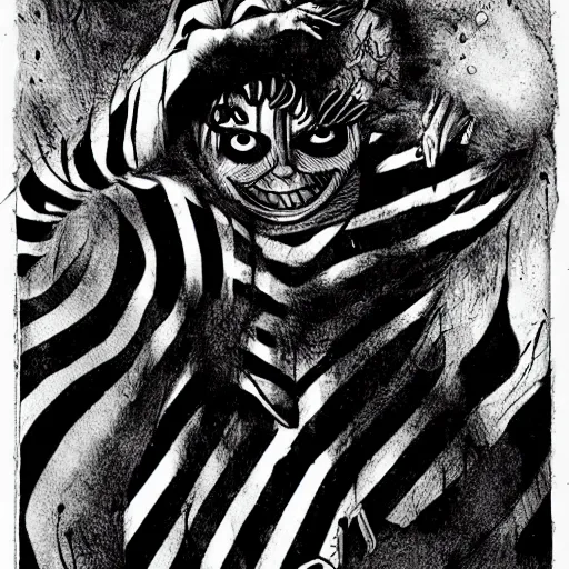 Image similar to black and white illustration creative design, raccoon, junji ito, body horror