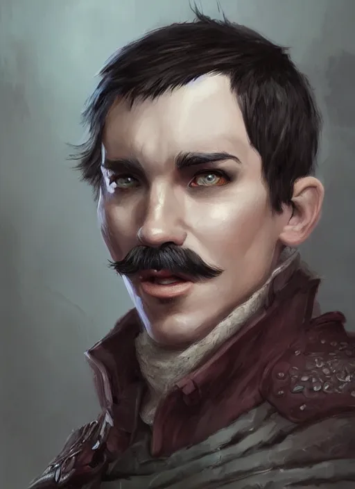 Image similar to young man with short white hair and moustache, dndbeyond, bright, colourful, realistic, dnd character portrait, full body, pathfinder, pinterest, art by ralph horsley, dnd, rpg, lotr game design fanart by concept art, behance hd, artstation, deviantart, hdr render in unreal engine 5