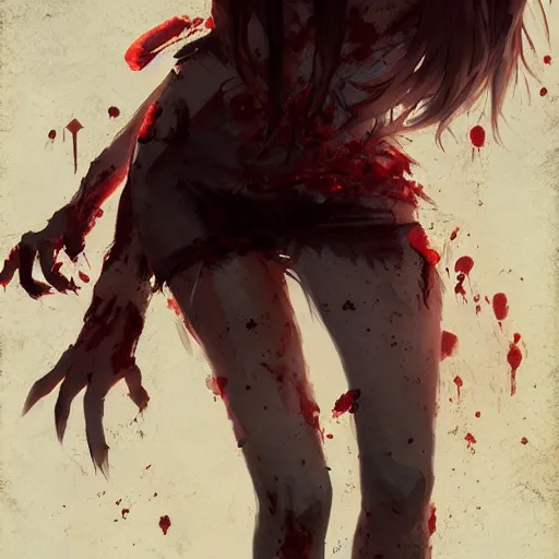 Image similar to anime girl been eaten by a zombie by greg rutkowski