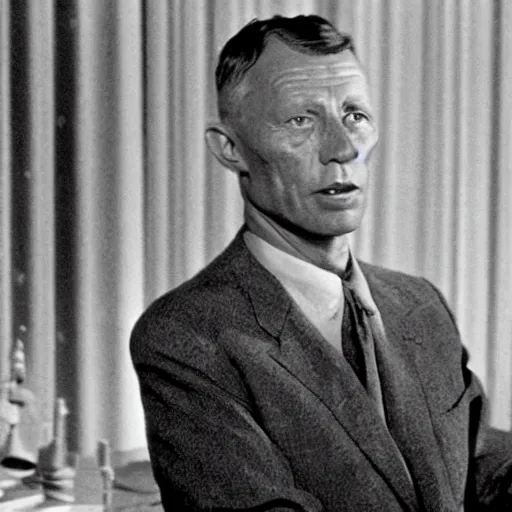 Image similar to film still, Ernst Jünger in the Twilight Zone, colorized version