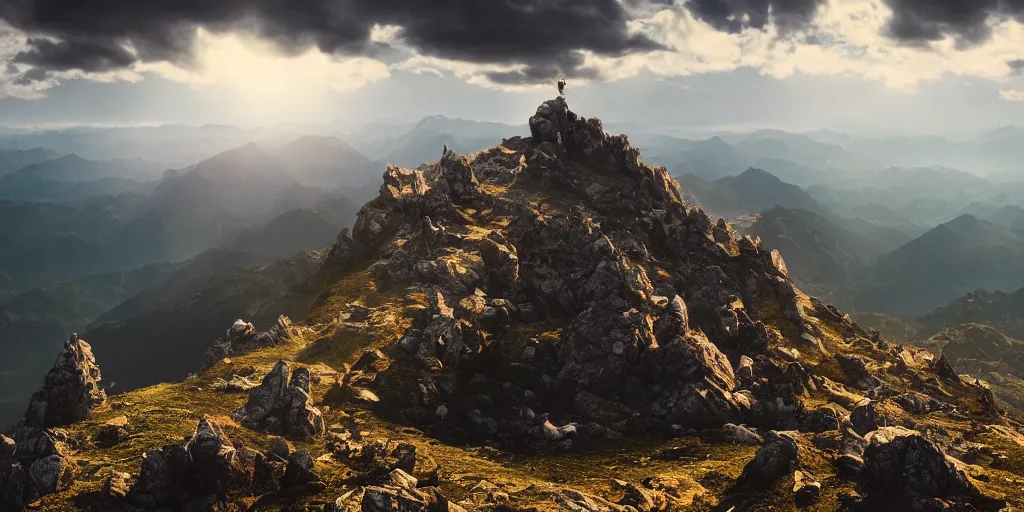 Image similar to the top of a mountain, epic composition, epic lighting, detailed and intricate image, cinematic, 4K