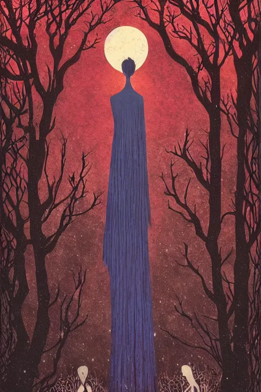 Image similar to tarot card, haunted woods, Art nouveau, by andy kehoe