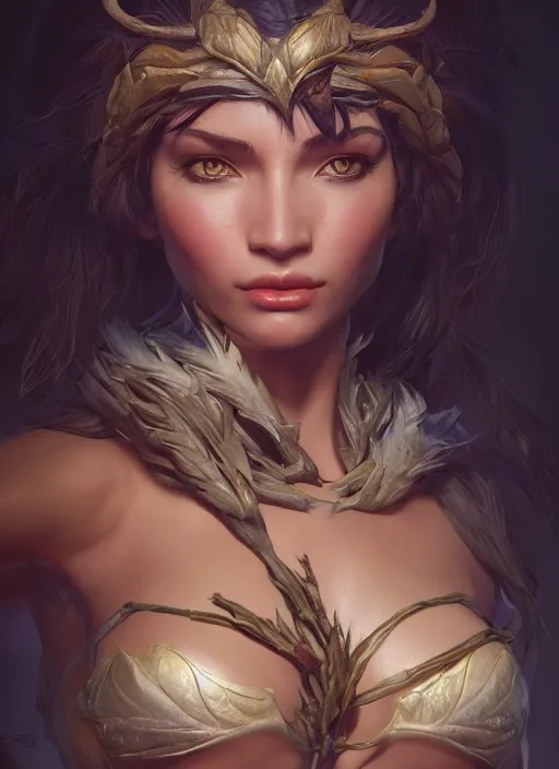 Image similar to nidalee, au naturel, hyper detailed, digital art, trending in artstation, cinematic lighting, studio quality, smooth render, unreal engine 5 rendered, octane rendered, art style by klimt and nixeu and ian sprigger and wlop and krenz cushart