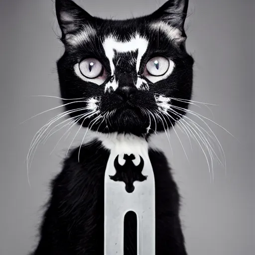 black metal cat with corpse paint, studio photography