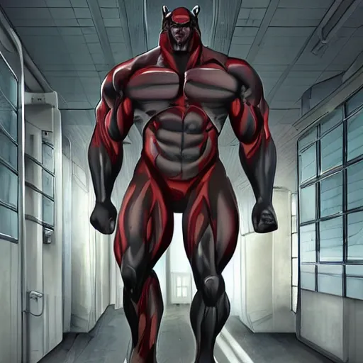 Image similar to a hulking musclebound male anthro horse wearing a tactical suit in a research facility, black suit with red highlights, exaggerated physique, highly detailed, anthro art, furaffinity, digital painting, artstation, sharp focus, smooth, concept art, illustration, art by artgerm, greg rutkowski, wlop