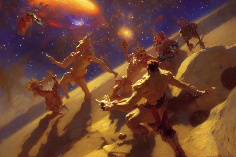 Image similar to cosmic bender, painting by gaston bussiere, craig mullins, j. c. leyendecker