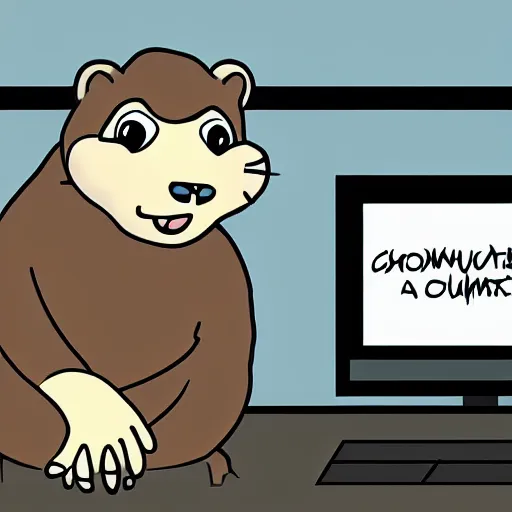 Image similar to concept art of A groundhog is working on a computer in anime style